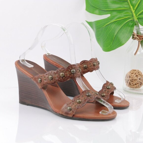 Matisse Shoes - Matisse Womens Sandal Size 8.5 Brown Leather Wedge Heel Slide Studded Straps